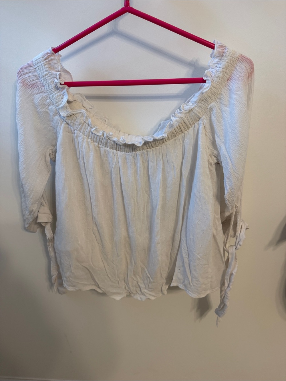 American Eagle Outfitters Cream Off-Shoulder Peasant Blouse